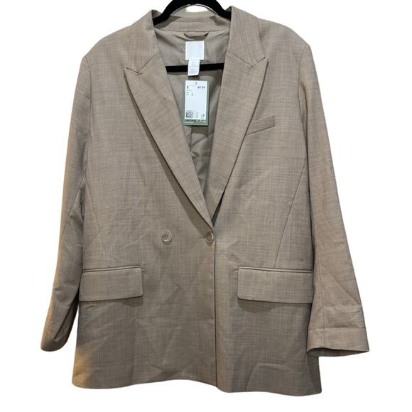 H&M Men’s Double-breasted Button Blazer- Beige Size L - Picture 1 of 6